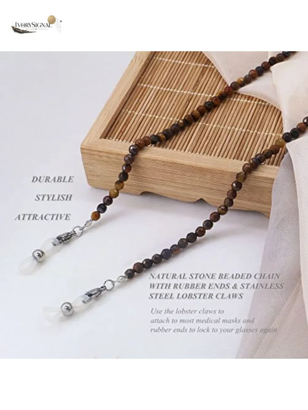 Natural Stone Beaded Eyeglass Chain Lanyard for Women Adjustable Glasses Holder